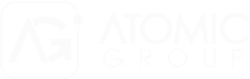 Logotipo da Atomic Group, destacando a identidade visual da marca e sua influência no setor em que atua, com foco em inovação e design moderno.