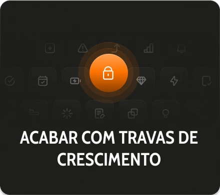 Imagem com a frase 'Acabar com travas de crescimento' destacando um ícone de bloqueio. Ideal para quem busca desenvolver seu potencial.
